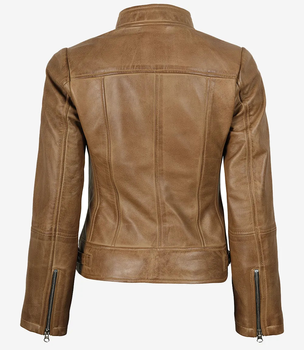 Amy Damen Lederjacke im Biker-Stil, Kamelbraun