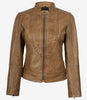 Amy Damen Lederjacke im Biker-Stil, Kamelbraun