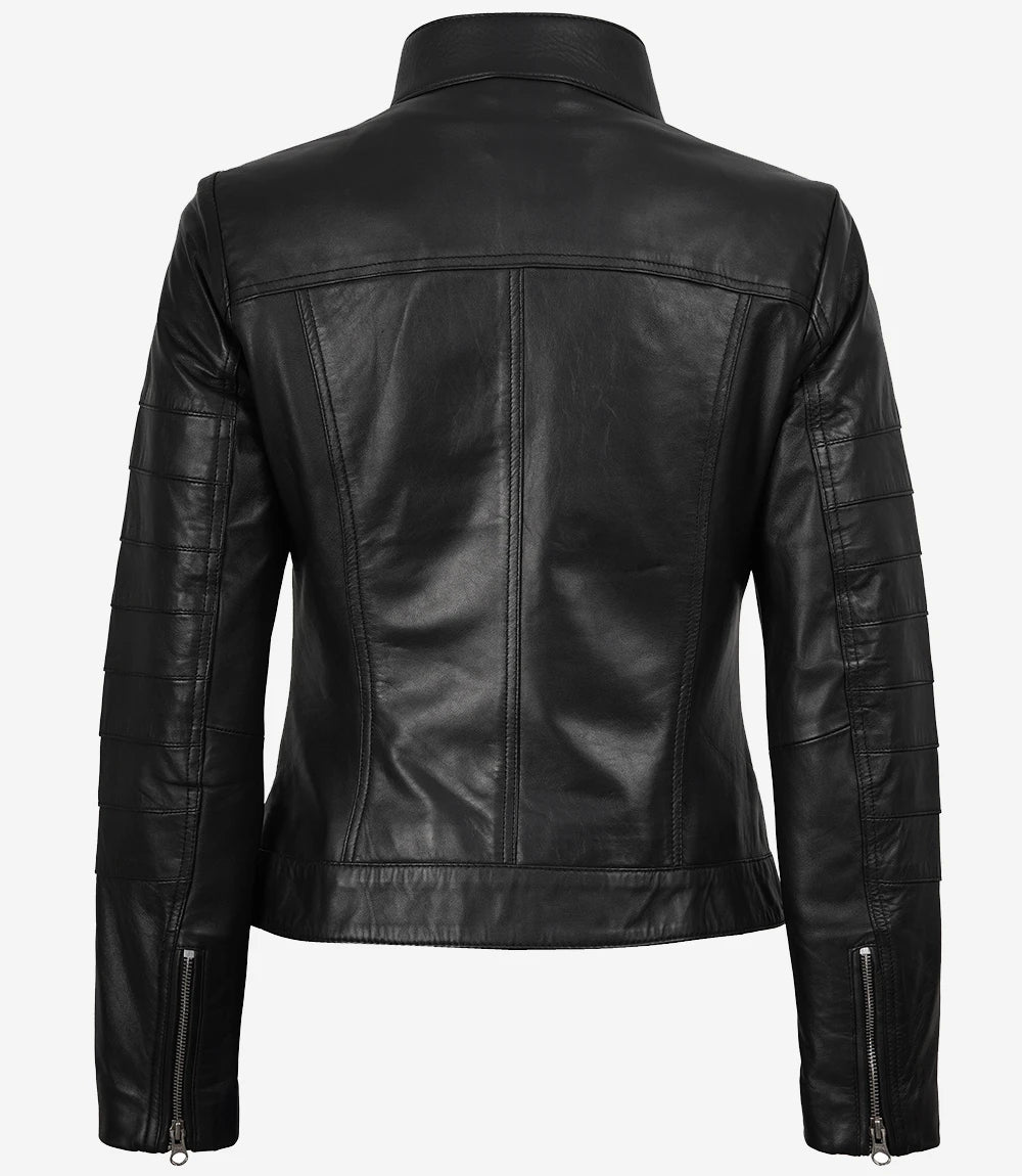Bergamo Damen Schwarze Lederjacke im Bikerstil
