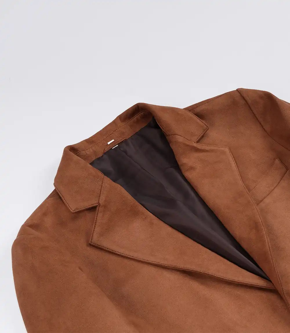 Men's Light Brown Faux Suede Blazer Jacket – 2-Button Notch Lapel