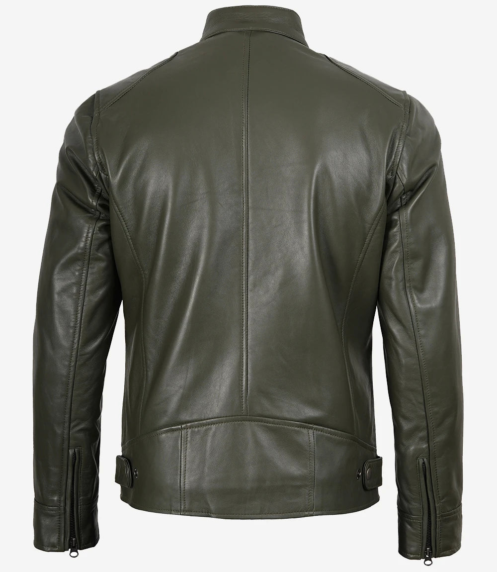 Dodge – Olivgrüne Lederjacke im Biker-Stil für Herren