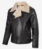 Dunkelbraune Lammfell-Lederjacke im Biker-Stil für Herren