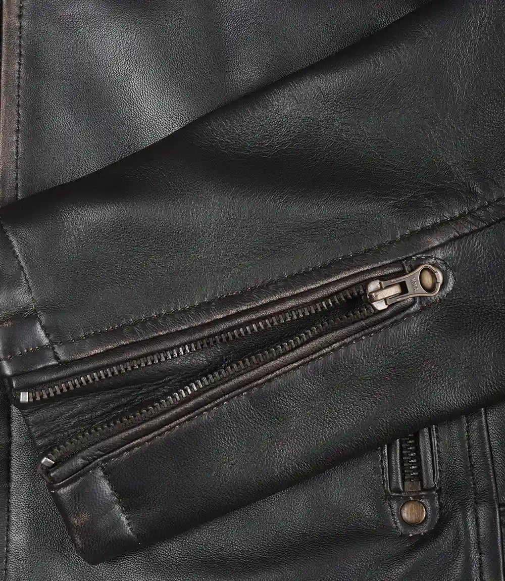Braune Lederjacke im Used-Look für Herren im Biker-Stil