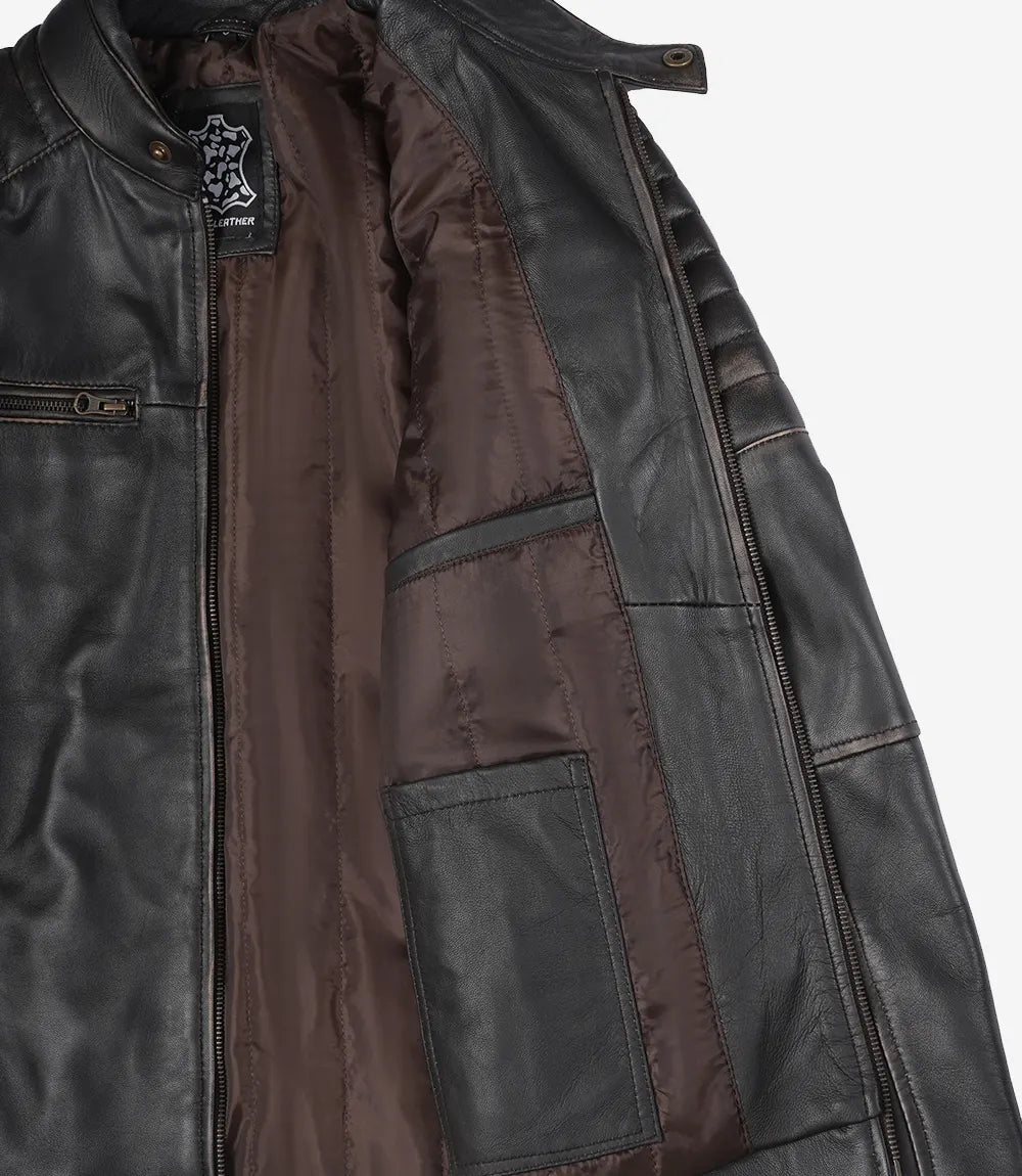 Braune Lederjacke im Used-Look für Herren im Biker-Stil