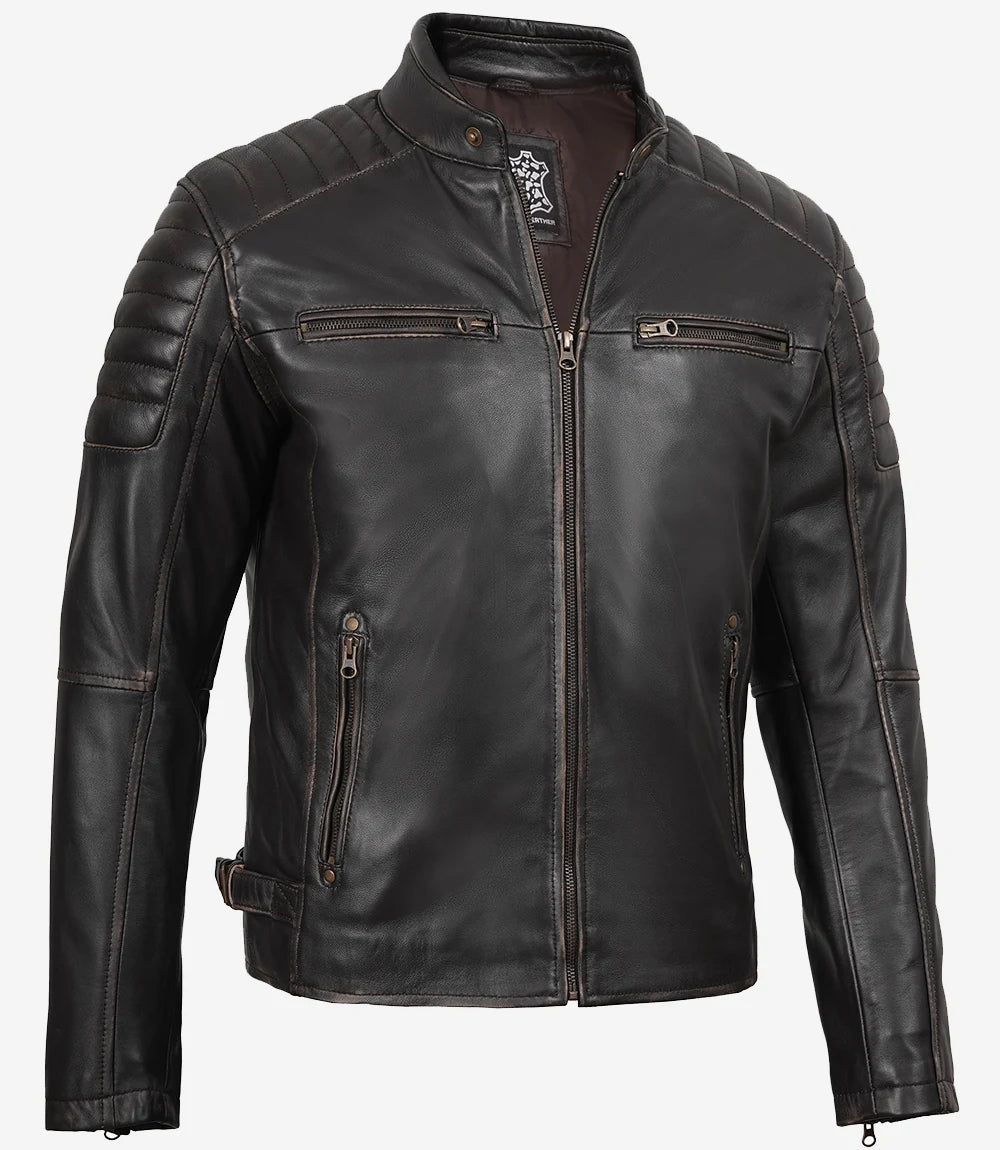 Braune Lederjacke im Used-Look für Herren im Biker-Stil