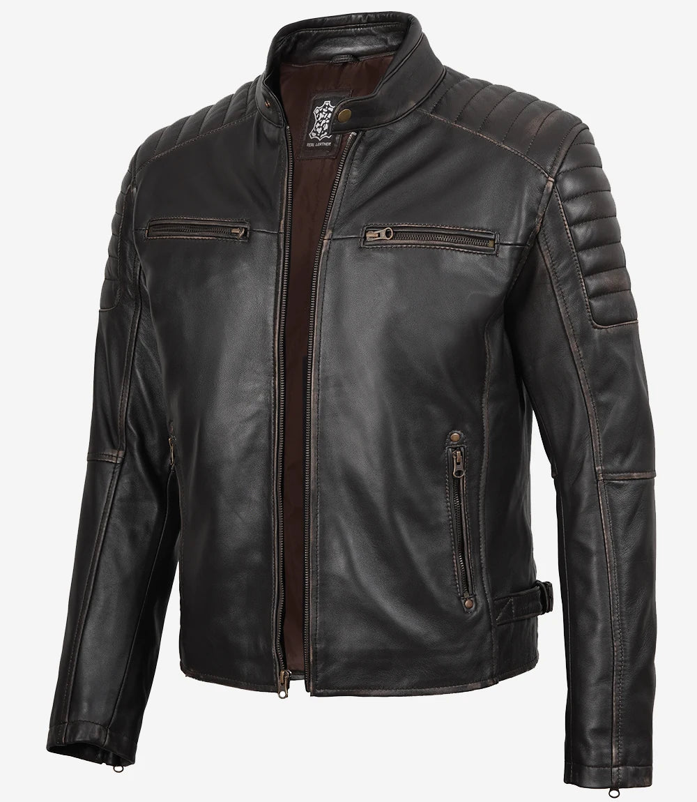 Braune Lederjacke im Used-Look für Herren im Biker-Stil