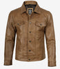 Herren-Truckerjacke aus echtem Leder, Kamelbraun