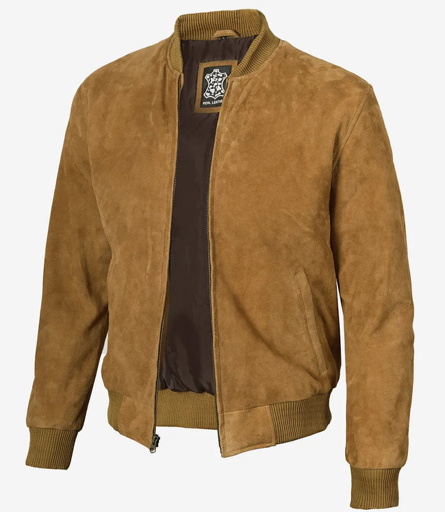 Hellbraune Bomberjacke aus Wildleder für Herren