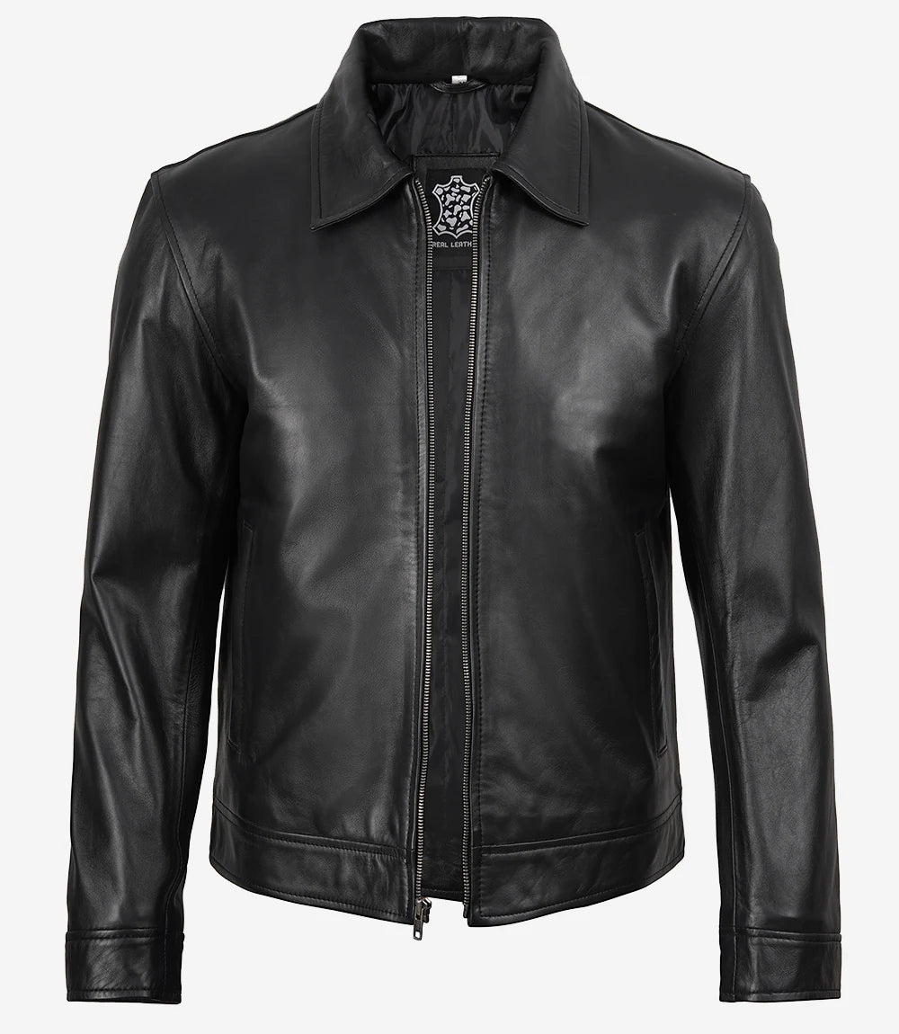 Schwarze Lederjacke von Mike Harrington für Herren