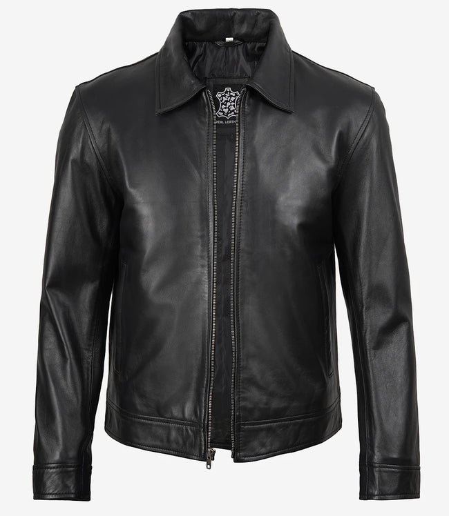 Schwarze Lederjacke von Mike Harrington für Herren