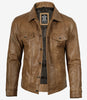 Herren-Truckerjacke aus echtem Leder, Kamelbraun