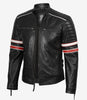 Schwarze Herrenjacke aus Lammleder im Biker-Stil – weiß und rot gestreift
