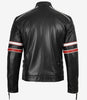 Schwarze Herrenjacke aus Lammleder im Biker-Stil – weiß und rot gestreift