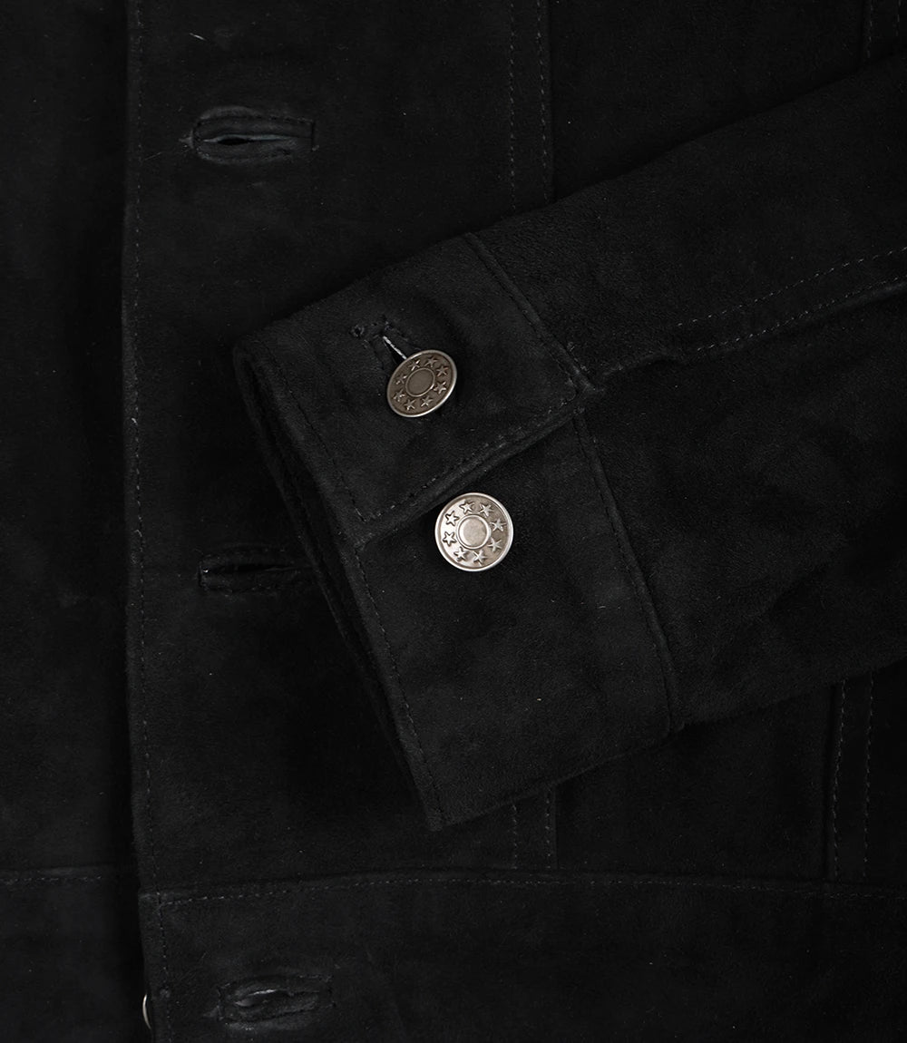 Klassische Trucker-Jacke aus schwarzem Wildleder für Herren
