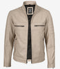 Beige Lederjacke im Biker-Stil mit Stehkragen für Herren