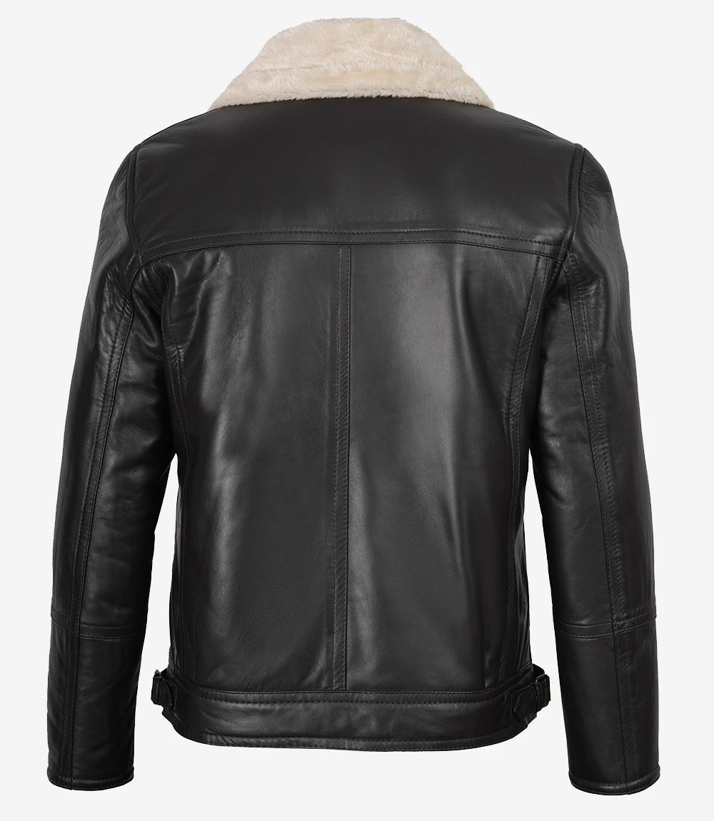 Dunkelbraune Lammfell-Lederjacke im Biker-Stil für Herren