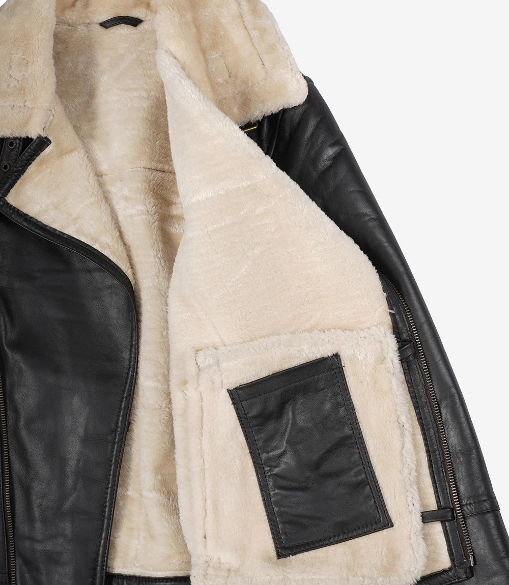 Dunkelbraune Lammfell-Lederjacke im Biker-Stil für Herren