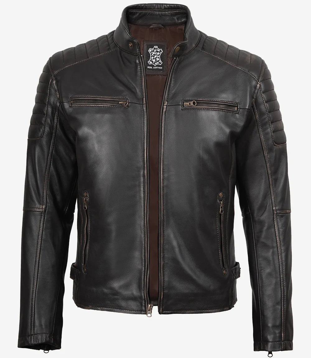 Braune Lederjacke im Used-Look für Herren im Biker-Stil