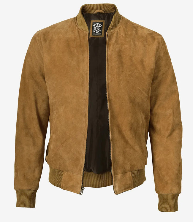 Hellbraune Bomberjacke aus Wildleder für Herren