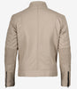 Beige Lederjacke im Biker-Stil mit Stehkragen für Herren