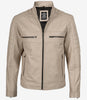 Beige Lederjacke im Biker-Stil mit Stehkragen für Herren