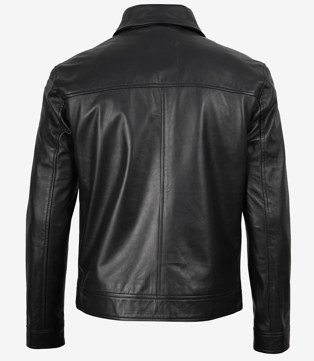 Schwarze Lederjacke von Mike Harrington für Herren