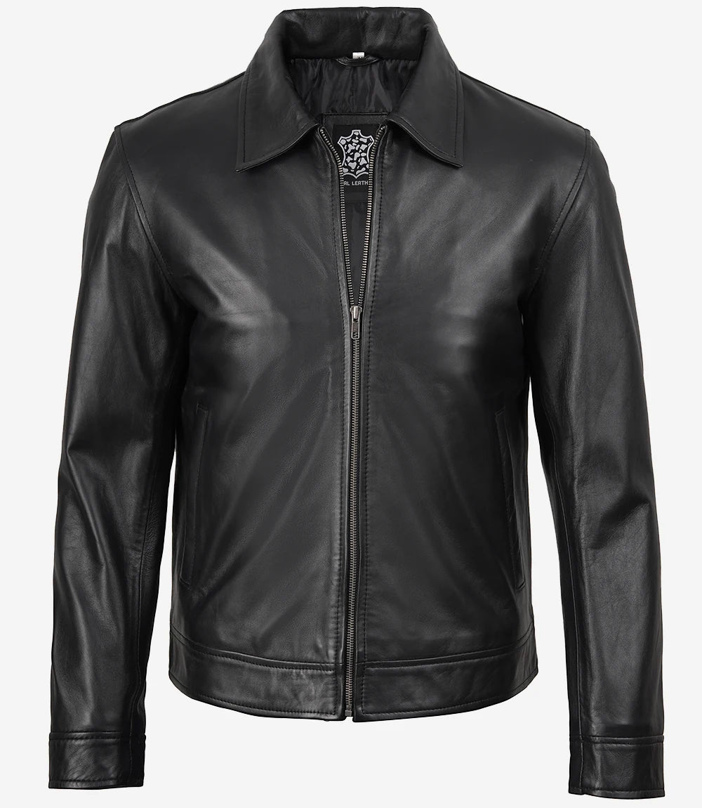 Schwarze Lederjacke von Mike Harrington für Herren