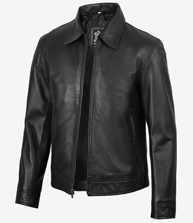 Schwarze Lederjacke von Mike Harrington für Herren