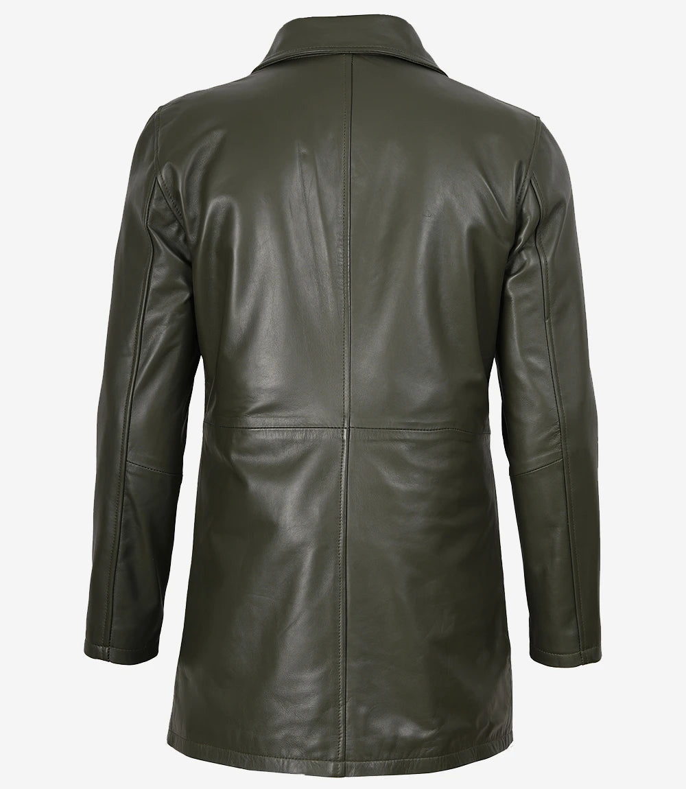Olivgrüner 3/4-Leder-Automantel für Herren