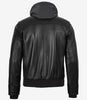 Schwarze Bomberjacke aus Leder für Herren mit abnehmbarer Kapuze