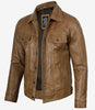 Herren-Truckerjacke aus echtem Leder, Kamelbraun
