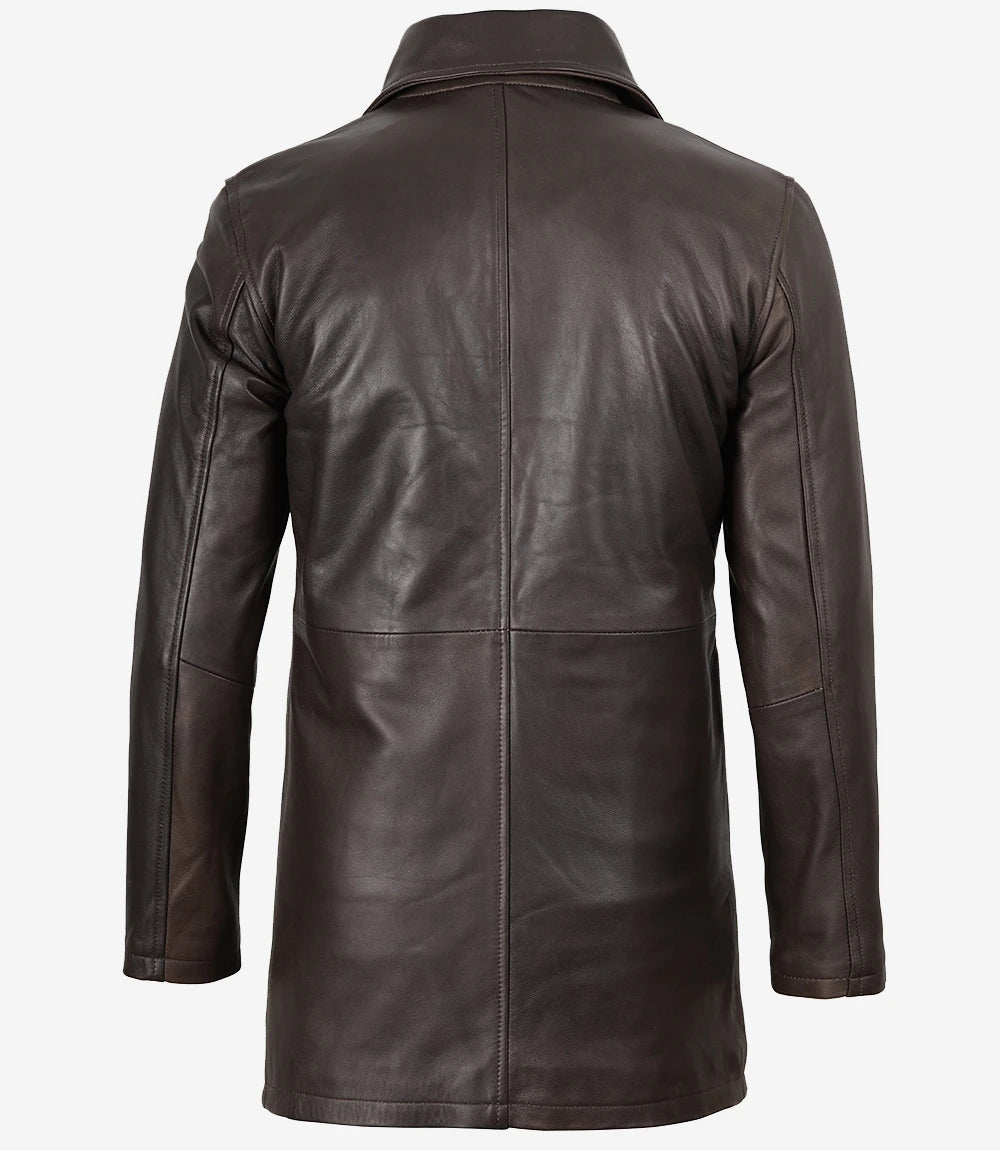 Brauner 3/4-Mantel aus echtem Leder für Herren im Used-Look