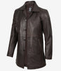 Brauner 3/4-Mantel aus echtem Leder für Herren im Used-Look