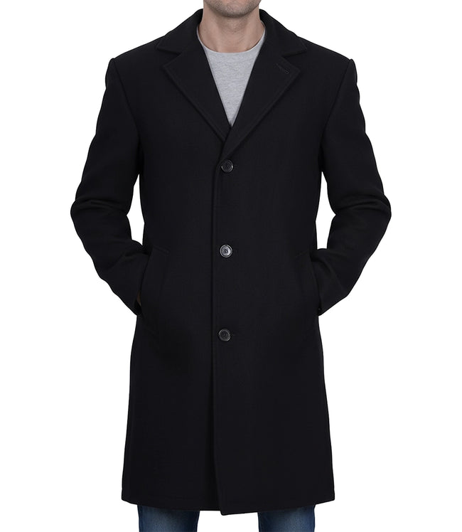 Einreihiger schwarzer Wollmantel für Herren – Modern Fit