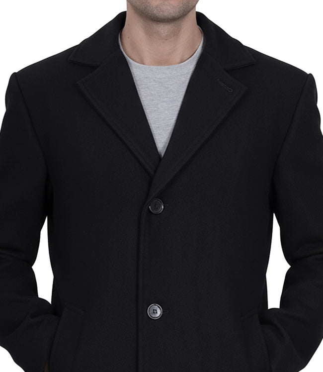 Einreihiger schwarzer Wollmantel für Herren – Modern Fit