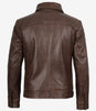 Mens Shirt Collar Chocolate Brown Leather Jacket