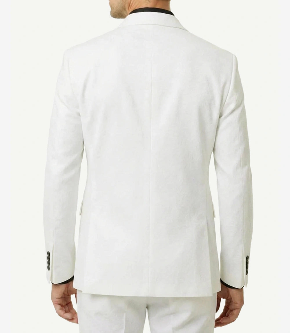 Men's White Double-Breasted 2-Piece Suit with Black Peak Lapel