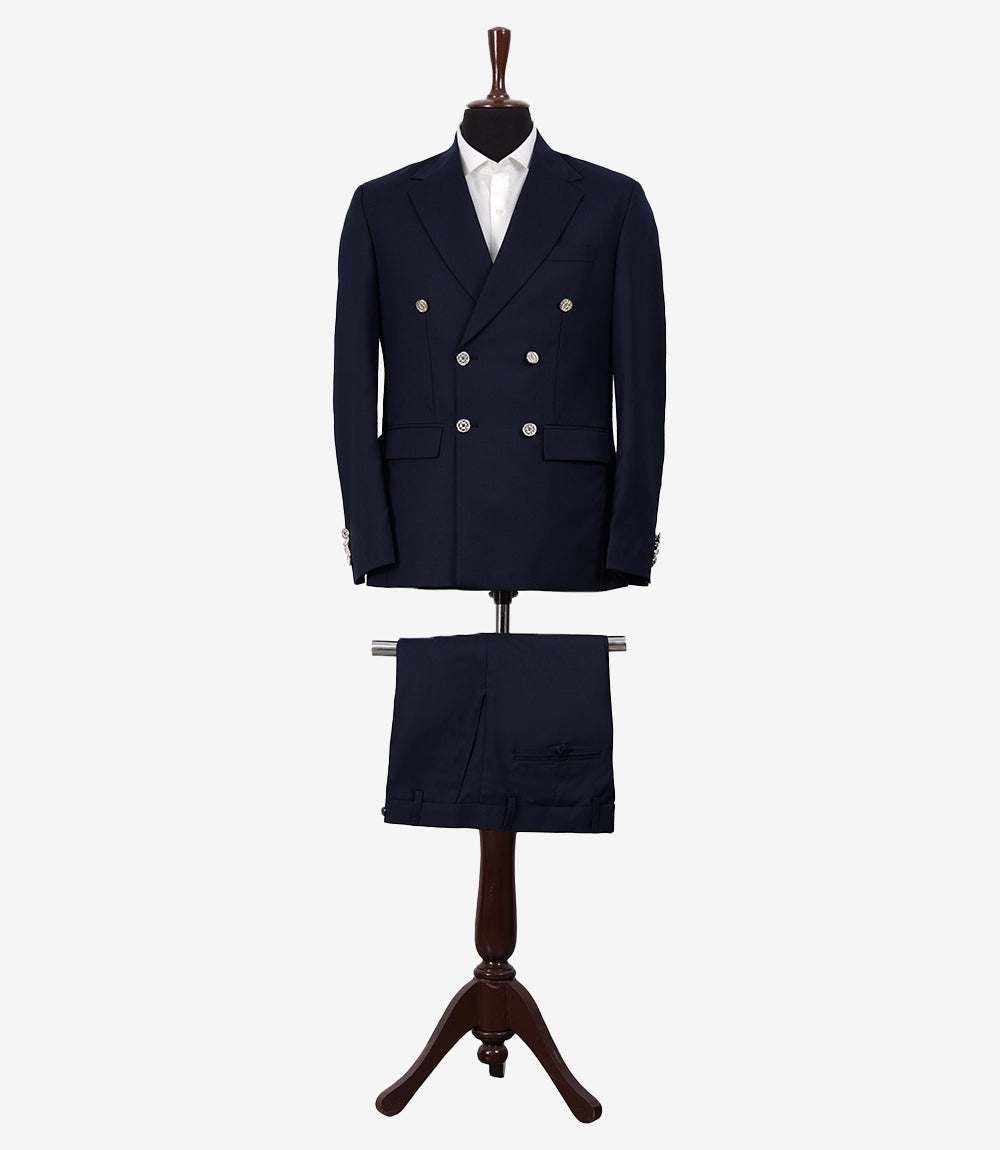 Men's Midnight Blue Double-Breasted Two-Piece Suit – Peak Lapel