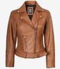 Asymmetrische Lederjacke mit Gürtel in Hellbraun für Damen