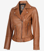 Asymmetrische Lederjacke mit Gürtel in Hellbraun für Damen