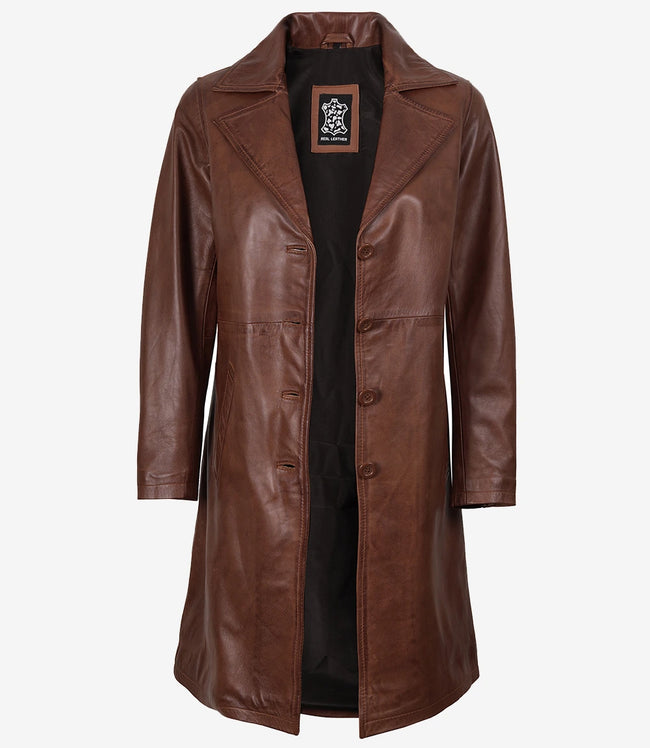Langer Cognac-Leder-Automantel für Damen
