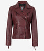 Burgunderrote Damenjacke im Biker-Stil aus echtem Lammleder