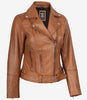 Asymmetrische Lederjacke mit Gürtel in Hellbraun für Damen