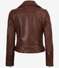 Asymmetrische Cognac-Lederjacke für Damen – Gürtel in der Taille