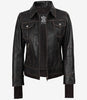 Damen-Bomberlederjacke im Used-Look in Braun mit abnehmbarer Kapuze