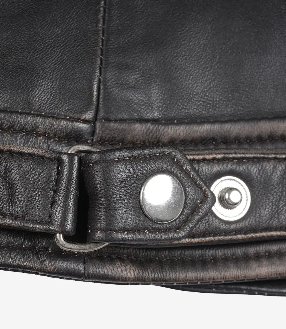 Gesteppte, abgenutzte Damenjacke aus echtem Lammleder in Braun im Biker-Stil