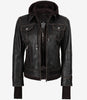Damen-Bomberlederjacke im Used-Look in Braun mit abnehmbarer Kapuze