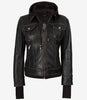 Damen-Bomberlederjacke im Used-Look in Braun mit abnehmbarer Kapuze