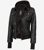 Damen-Bomberlederjacke im Used-Look in Braun mit abnehmbarer Kapuze