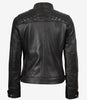 Gesteppte, abgenutzte Damenjacke aus echtem Lammleder in Braun im Biker-Stil